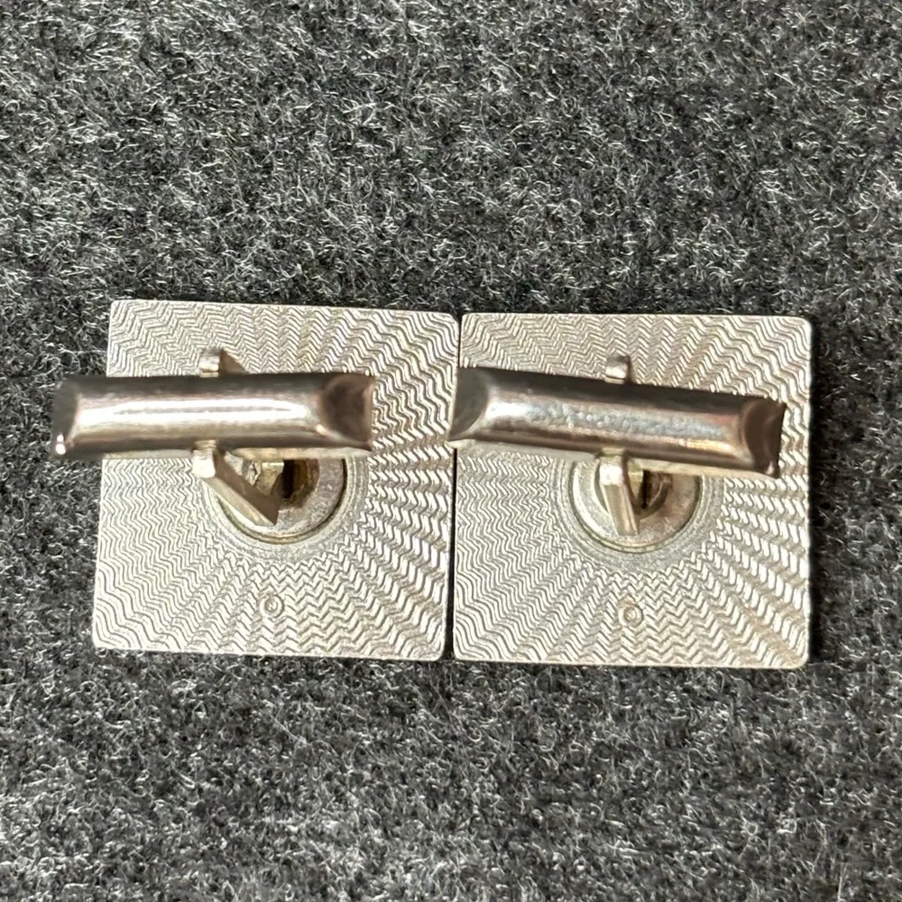 Silver and Black Square Cufflinks with Fleur-de-Lis and Curved Design